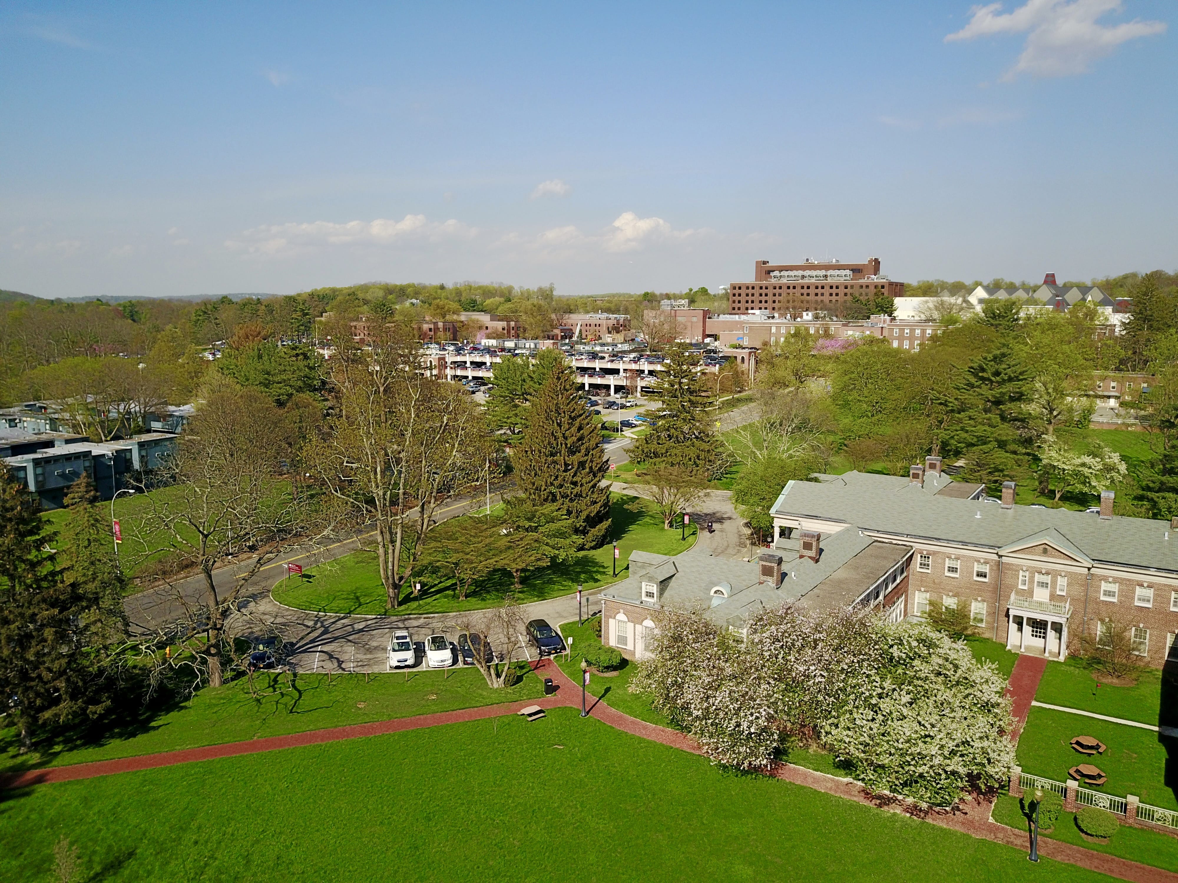 Aerial view on NYMC campus; showing Sunshine Cottage