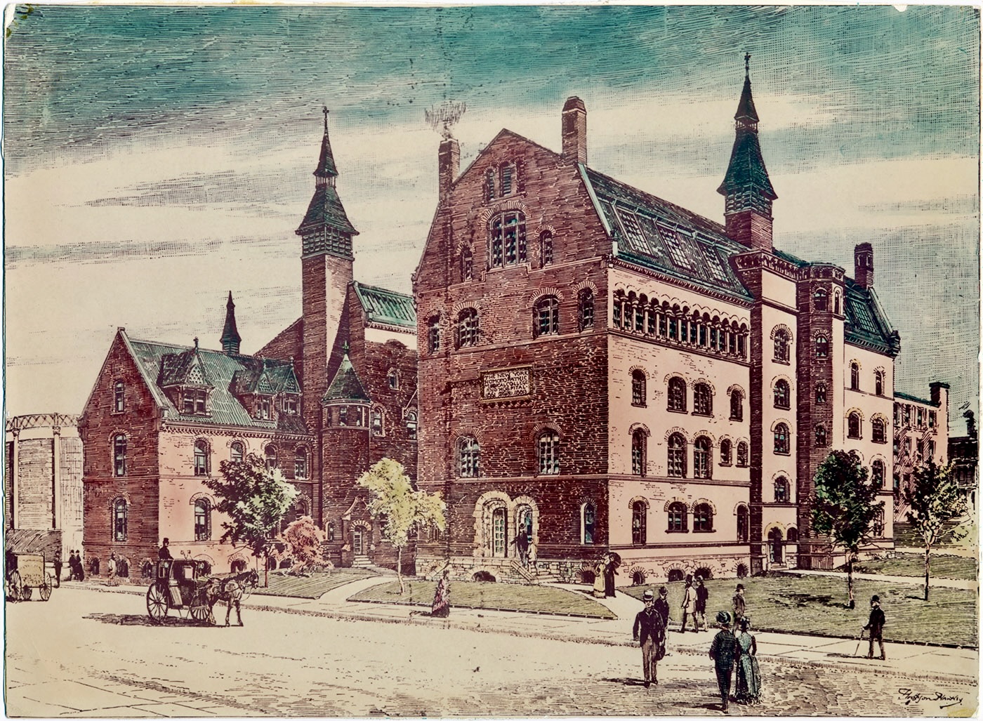 historic engraving of the Flower Hospital