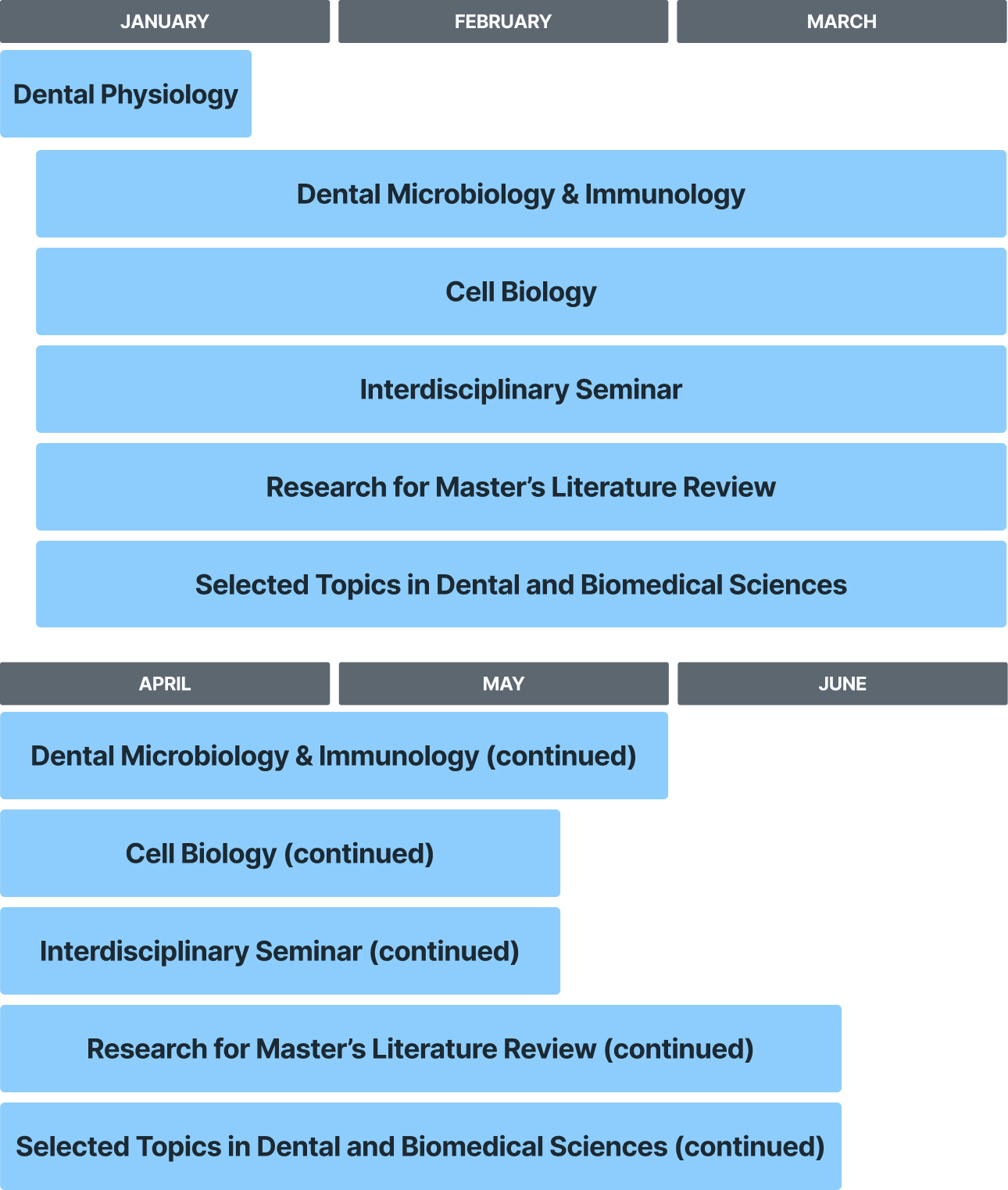 Dental linker curriculum overview schedule from Jan-June