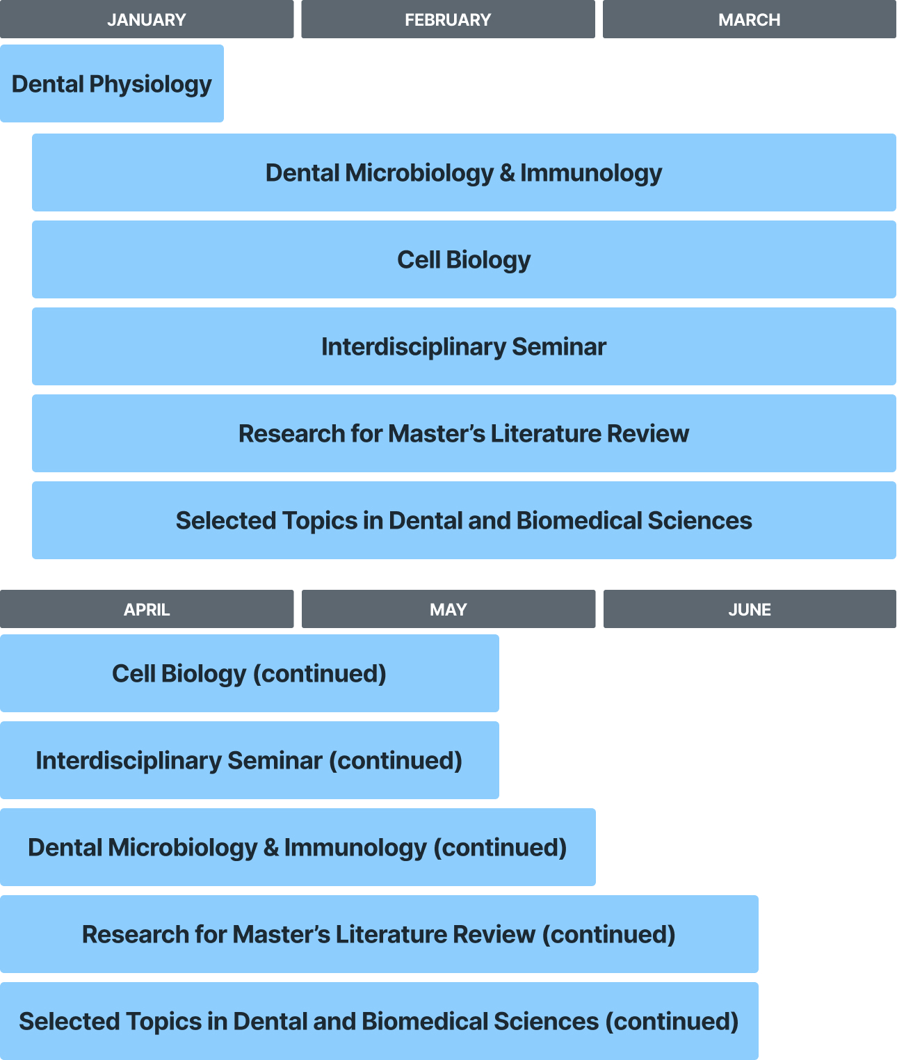 Dental linker curriculum overview schedule from Jan-June