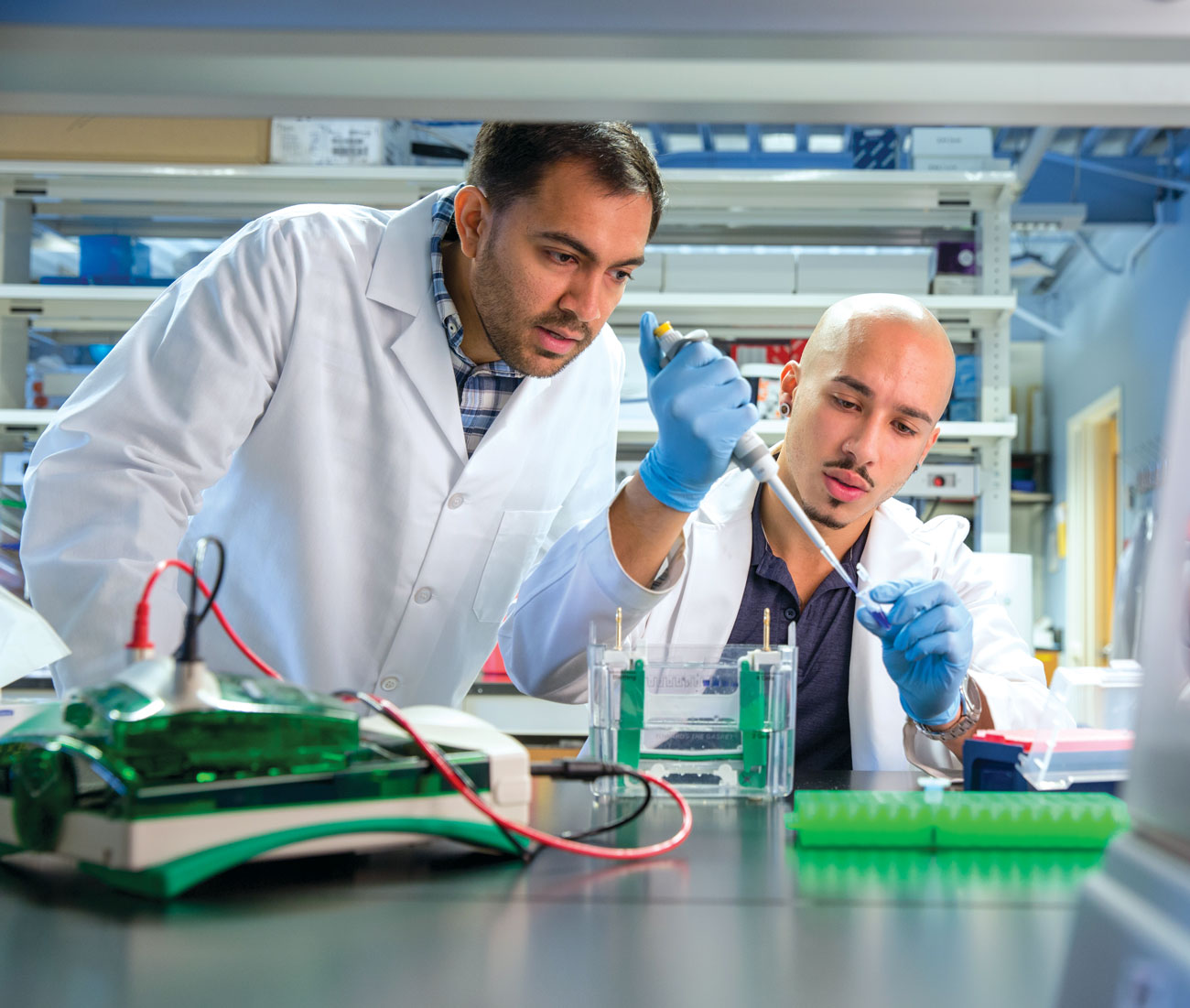 Two NYMC students conducting research in lab